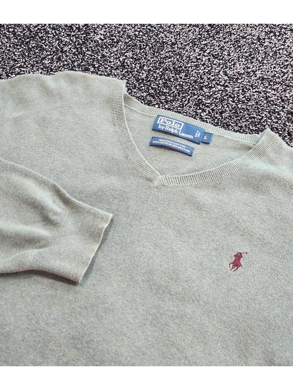 Vintage Polo Ralph Lauren Sweater Large Pima Cotton Olive Green Pullover V-neck
